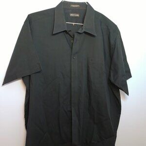 Pierre Cardin Men's Button Down Short Sleeve Shirt Black Collar Size 18 1/2 Big